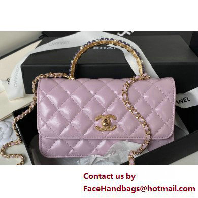 Chanel Shiny Crumpled Lambskin, Imitation Pearls & Gold-Tone Metal Clutch with Chain Bag AP3803 Lilac 2025